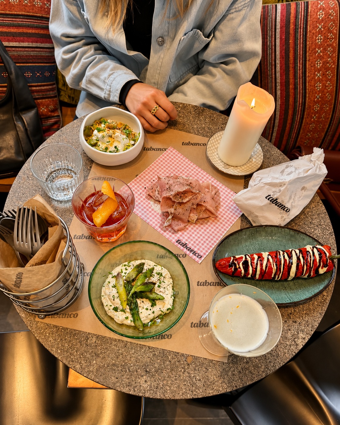 A candlelit table set for two